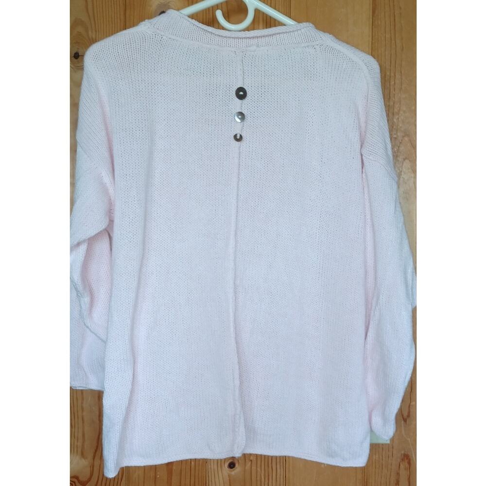 Petal Pink Hand Knit Sweater Women's XL Button Accents Exposed Seams Boxy Fit - Picture 4 of 5